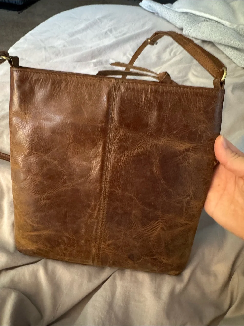Genuine Brown Leather Crossbody Bag - Women